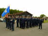 MSgt Matthew Becker (RAF Mildenhall RED AGE Team Chief) marching a joint RAF Mildenhall/RAF Lakenheath USAF formation during the Leiston Field, England 60th Anniversary Memorial Day Celebration Parade.  The parade honored the 357th FG which flew P-51 Mustangs from Leiston, England during WWII.